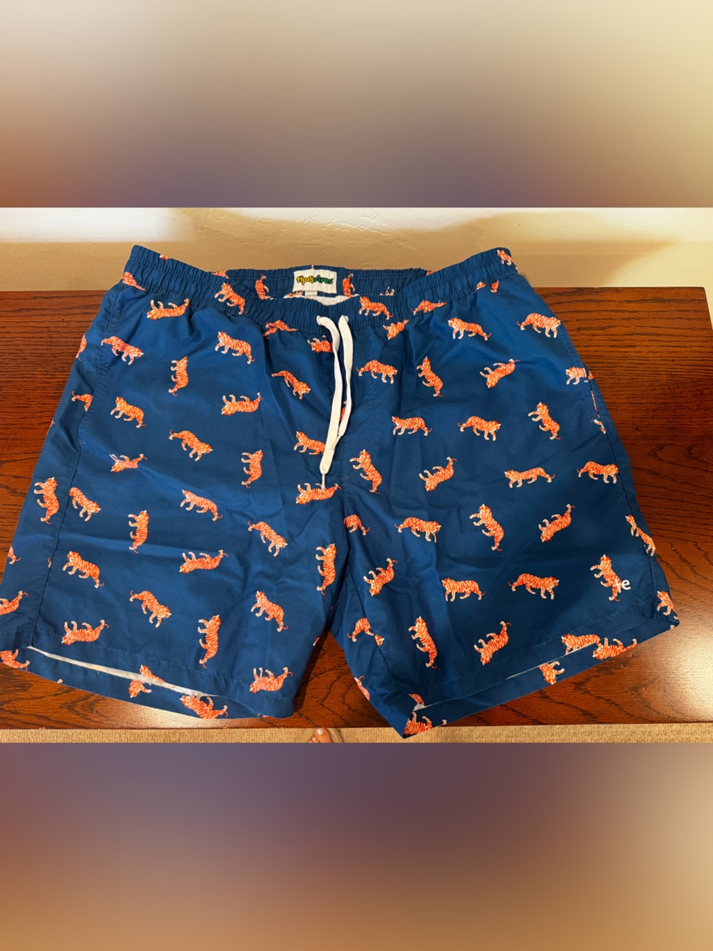 Navy Tiger Print Swim Trunks - Tipsy Elves